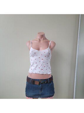 H&M Kitsch Ditsy Strawberry Pattern V-Neck Cropped Tank Top (12/14Y)
